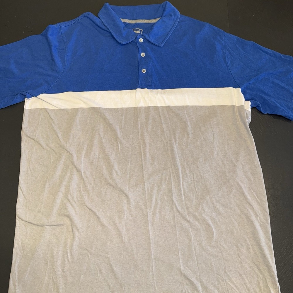 The Foundry Polo Shirt Mens 2XLT Gray/blue/white Striped Short Sleeve‎